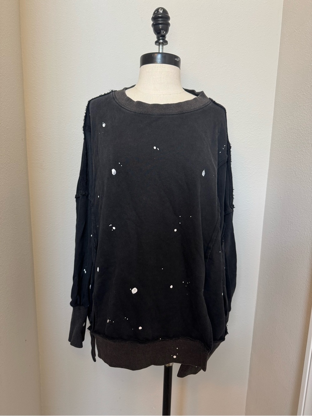 Blue Velvet mineral-washed black distressed splatter sweatshirt